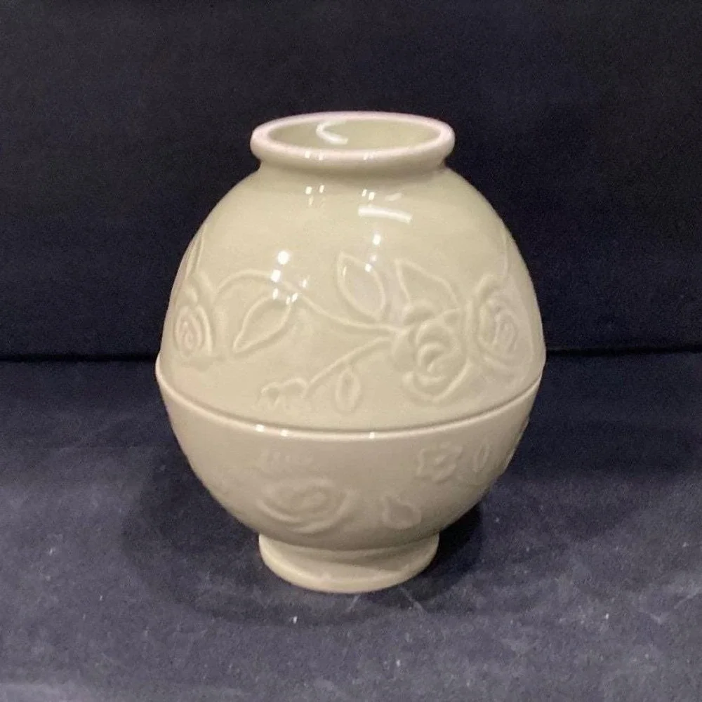 Incised Rose Green Soup Bowls, Set of‎ 2, Floral Pedestal Dishes, Tableware